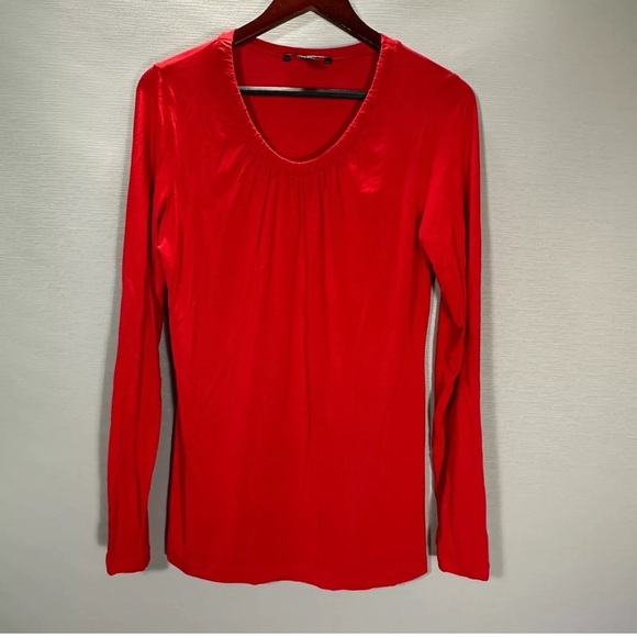Banana Republic Top Womens Large Stretch Long Sleeve Red Knit Tee Pleated Neck - Picture 5 of 6
